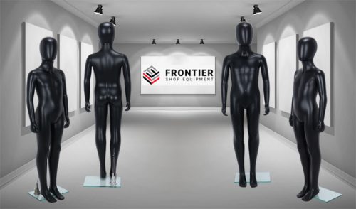 Child Egg-Head Mannequin in Black 120cm FR-R336B. Perfect for window displays or instore merchandising
