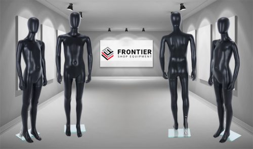 Child Egg-Head Mannequin in Black 180cm FR-R339B. Perfect for window displays or instore merchandising