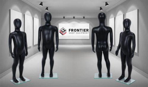 Child Egg-Head Mannequin in Black 100cm FR-R343B. Perfect for window displays or instore merchandising