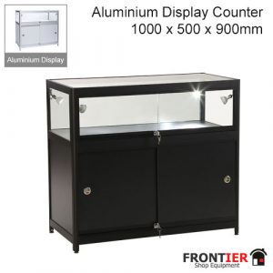 Glass Display Counter Black Aluminium 1000mm FR-R1581