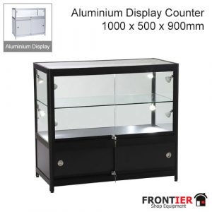 Glass Display Counter Black Aluminium 1000mm FR-R1583