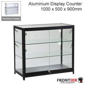 Glass Display Counter Black Aluminium 1000mm FR-R1585