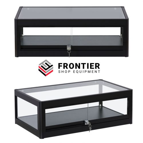 counter top display case in black with clear glass