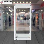 counter top display case in silver with clear glass