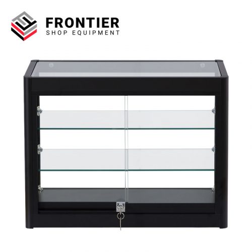 counter top display case in black with clear glass