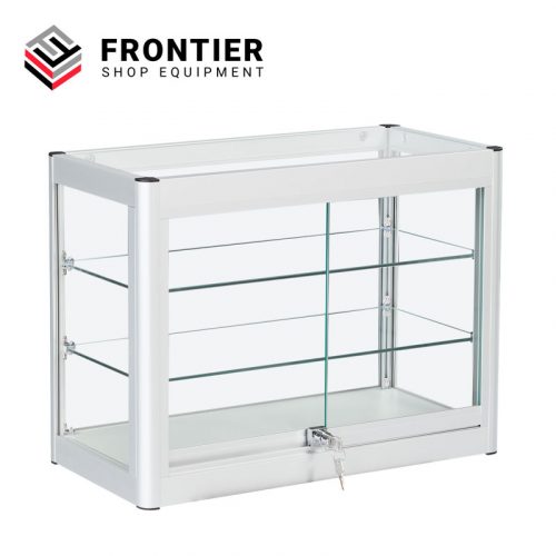 counter top display case in silver with clear glass