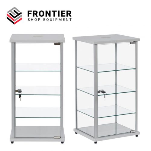 counter top display case in silver with clear glass