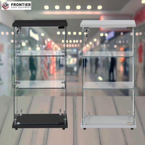counter top display case in silver with clear glass