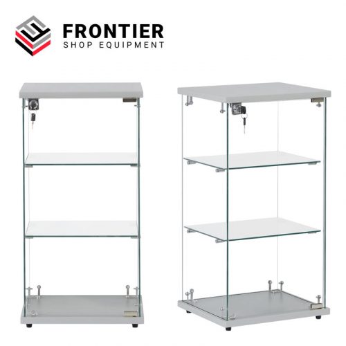 counter top display case in silver with clear glass
